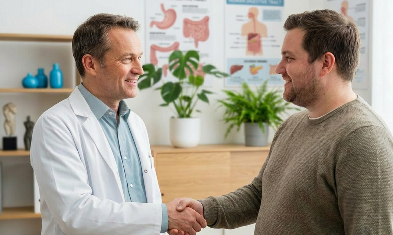 Doktor podávajúci si ruku s pacientom